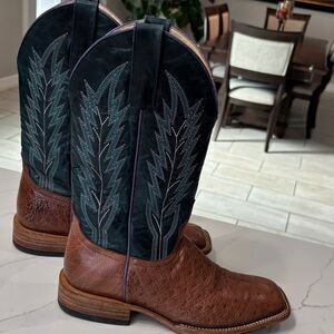 Macie Bean Brown Foot with Dark Teal Embroidered Black Shaft Western Boots